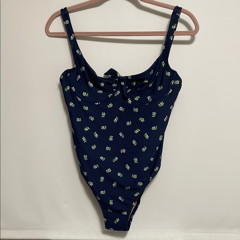J. Crew Navy Blue Floral One-Piece Swimsuit